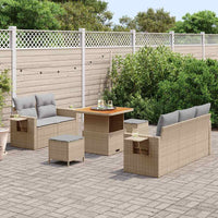 Set divani giardino  8 pezzi con cuscini beige in rattan poliestere e acacia 3363637