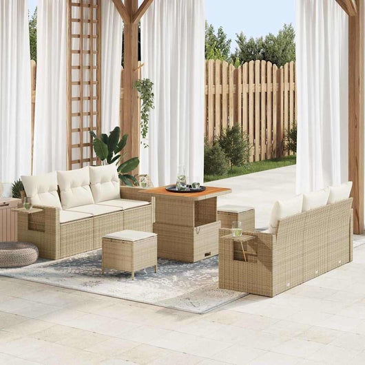 Set Divano Giardino  9 Pezzi Cuscini Beige Rattan Polivalente Acacia 3363646