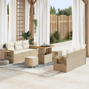 Set di Divani da Giardino con Cuscini  9 Pezzi Beige Rattan Acacia 3363651