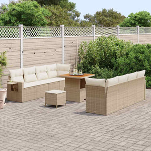 Set di Divani da Giardino con Cuscini in Polirattan Beige e Acacia da 11 Pezzi 3363666