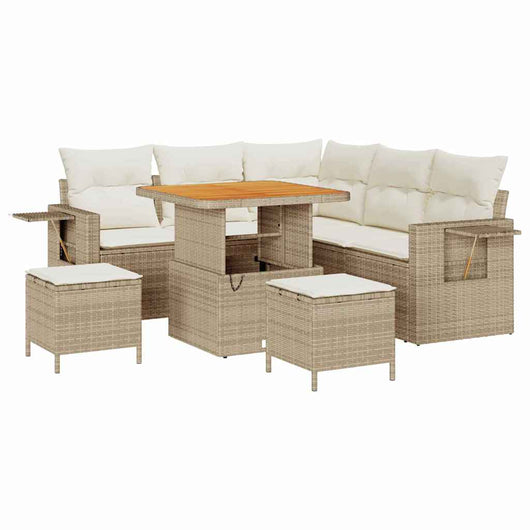 Set Divano da Giardino  a 8 Pezzi con Cuscini Beige Polyrattan Acacia 3363691