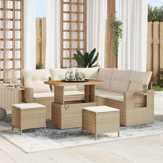 Set di divani da giardino 8 pezzi con cuscini Beige Polyrattan Acacia 3363696