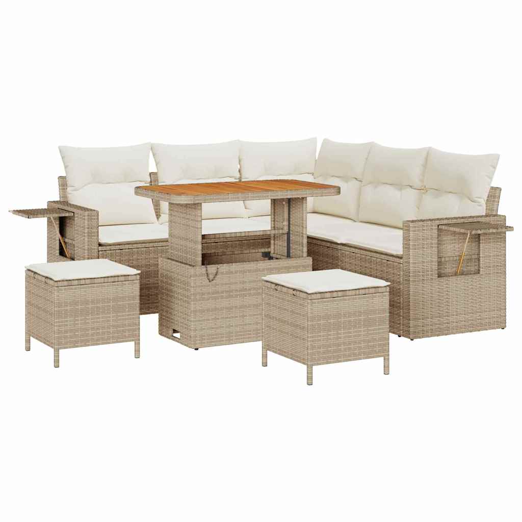 Set di divani da giardino 8 pezzi con cuscini Beige Polyrattan Acacia 3363696