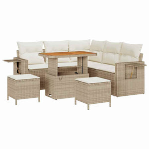 Set di divani da giardino 8 pezzi con cuscini Beige Polyrattan Acacia 3363696