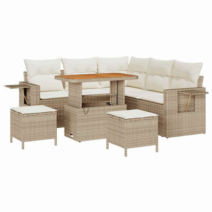 Set di divani da giardino 8 pezzi con cuscini Beige Polyrattan Acacia 3363696