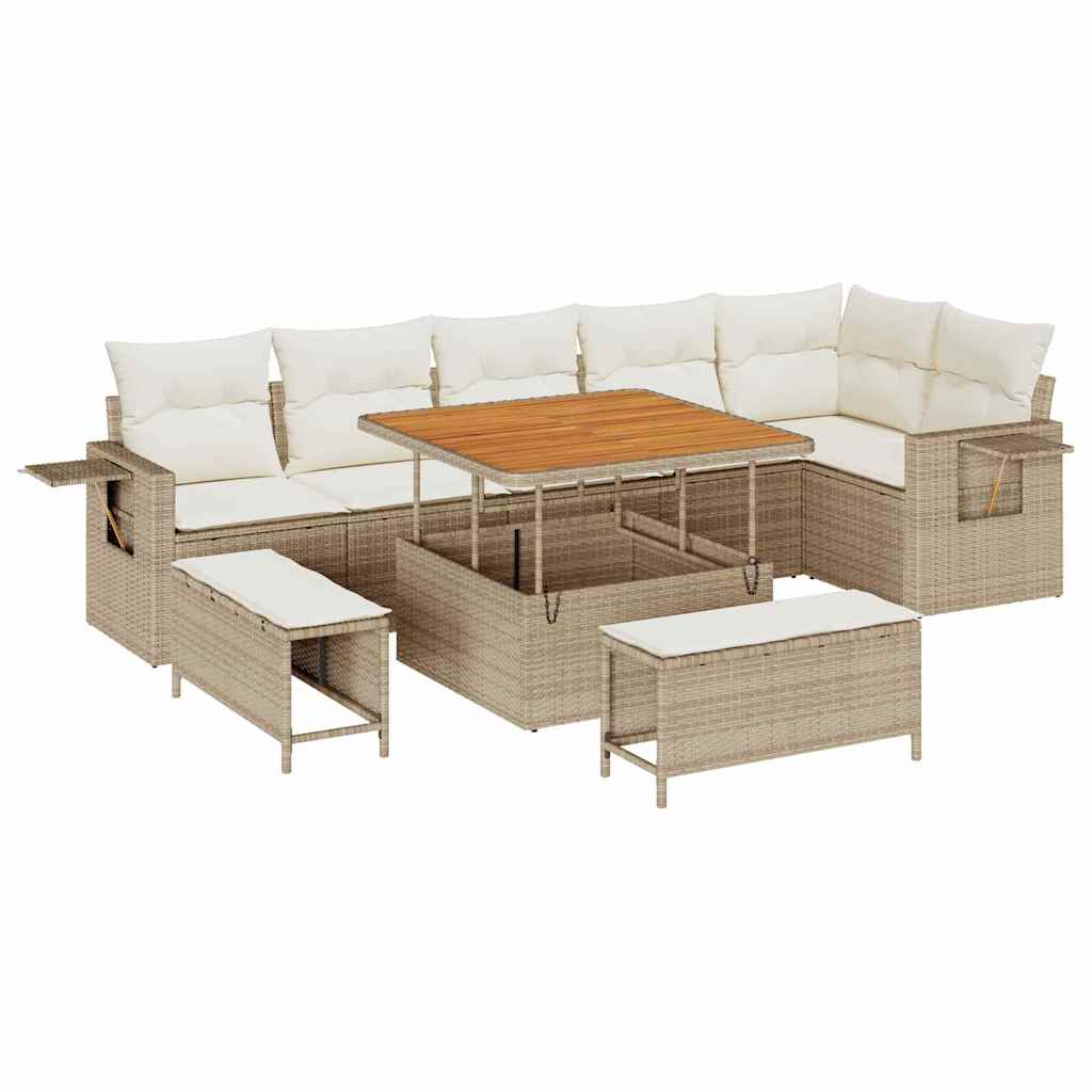 vidaXL Set Divano da Giardino 9 pcs Beige Poly Rattan