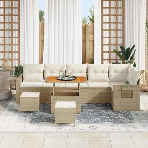 vidaXL Set Divano da Giardino 9 pcs Beige Poly Rattan