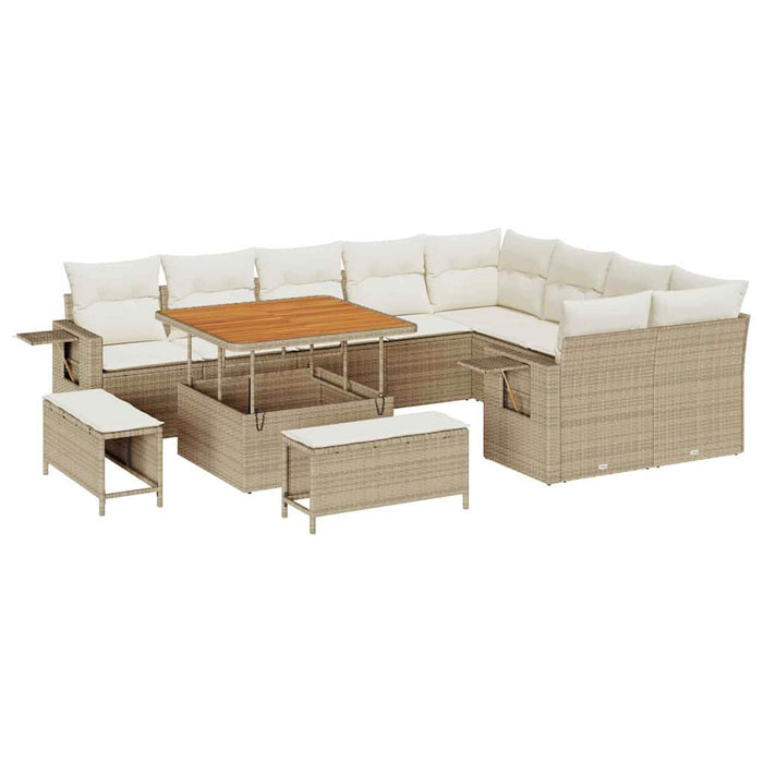 Set da Giardino  in 12 Pezzi con Cuscini Beige in Rattan Sintetico e Legno di Acacia 3363726