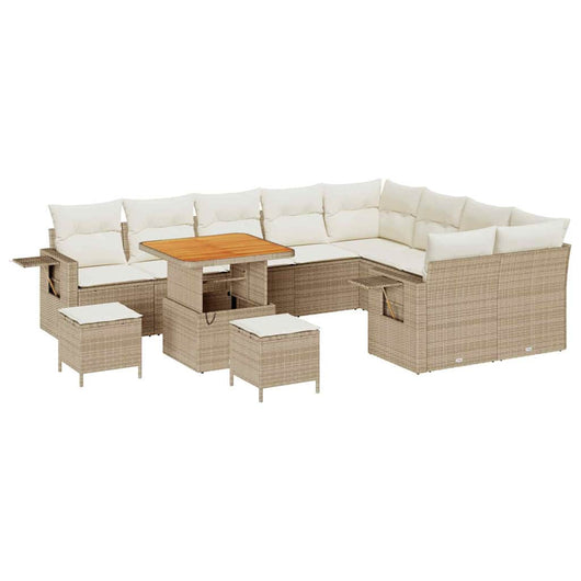 Set Divano Giardino  12 Pezzi Con Cuscini Beige Polyrattan Acacia 3363731