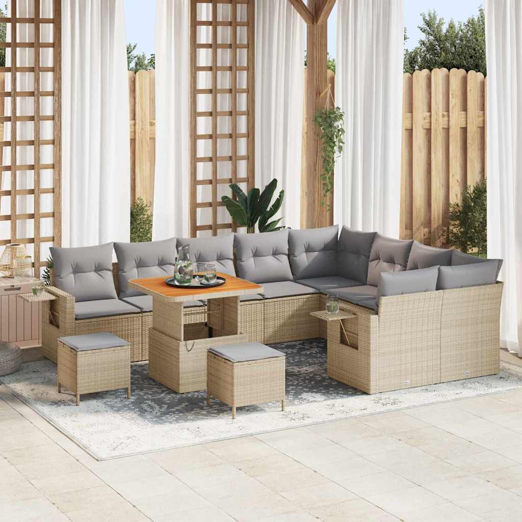 Set Divano Giardino 12 Pezzi con Cuscini Beige Polyrattan Acacia 3363732