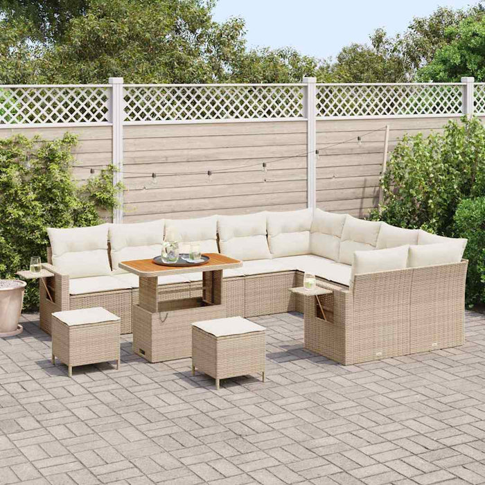 Set divani giardino  12 pezzi con cuscini Beige Polirattan Acacia 3363736