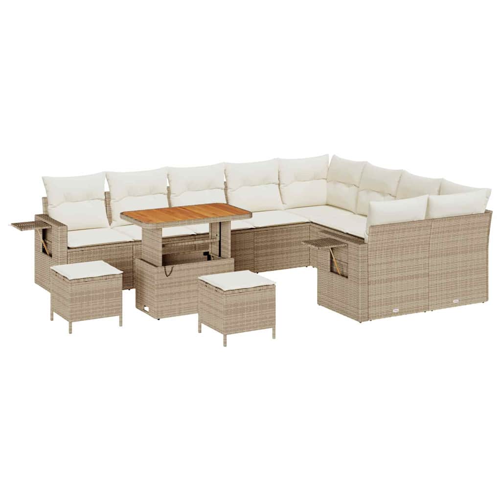 Set divani giardino  12 pezzi con cuscini Beige Polirattan Acacia 3363736