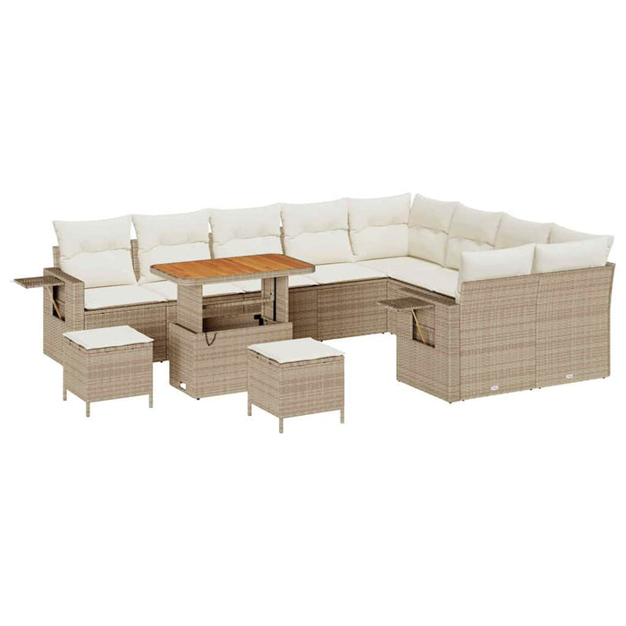 Set divani giardino  12 pezzi con cuscini Beige Polirattan Acacia 3363736