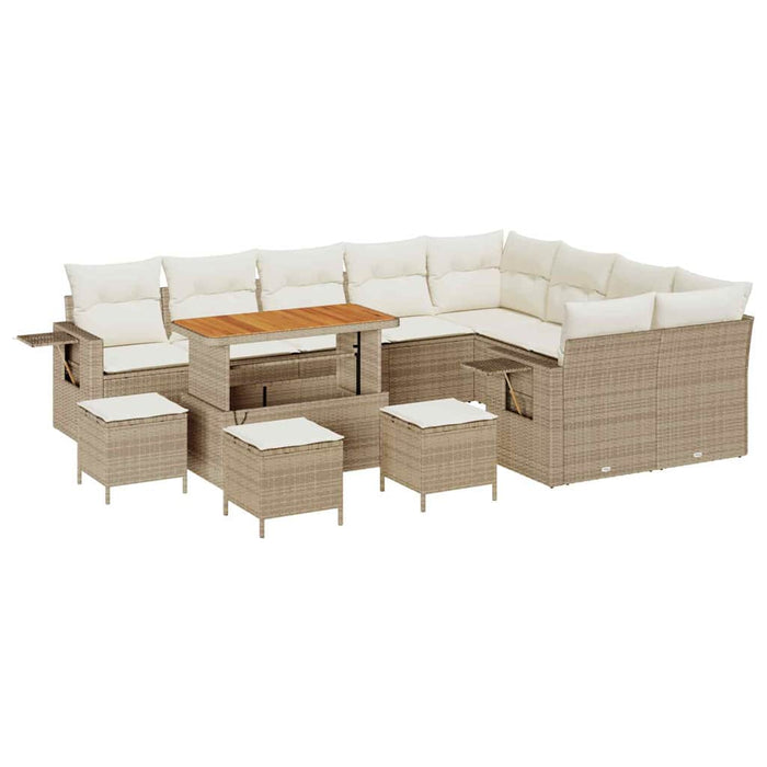 Set da Giardino  di 13 Pezzi con Cuscini in Rattan Beige e Polyrattan, Struttura in Acacia. 3363741