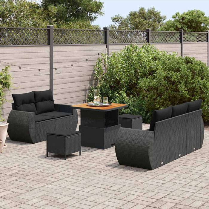 vidaXL Set Divano da Giardino con cuscino 8 pcs Nero 80 x 80 x 71 cm