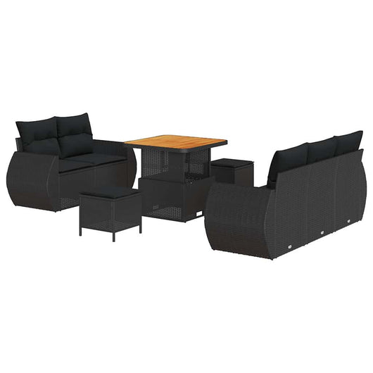 vidaXL Set Divano da Giardino con cuscino 8 pcs Nero 80 x 80 x 71 cm