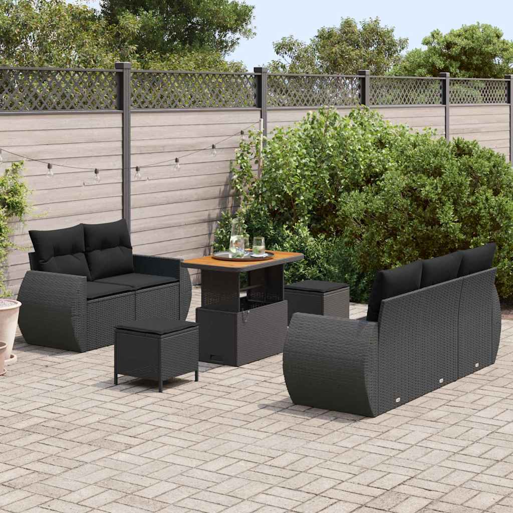 vidaXL Set Divano da Giardino con cuscino 8 pcs Nero 90 x 55 x 71 cm