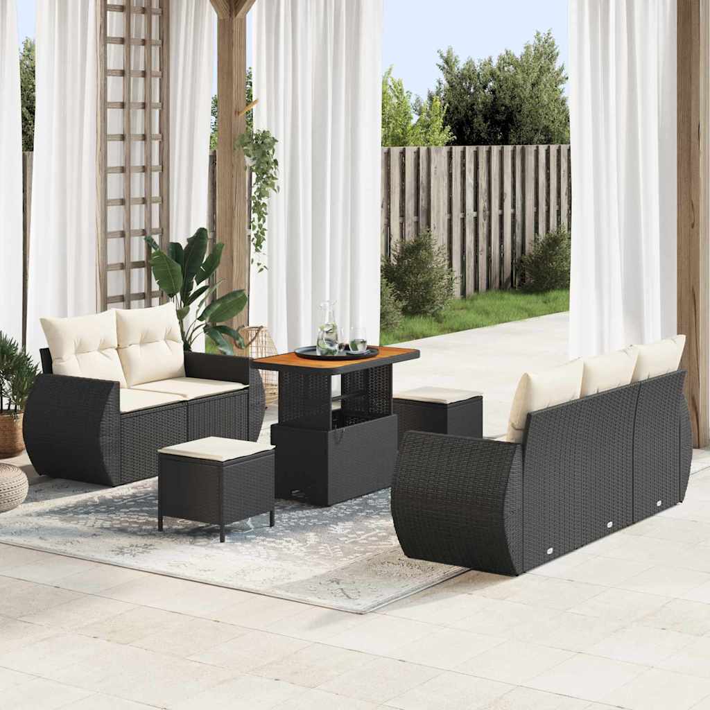 vidaXL Set Divano da Giardino 8 pcs Nero e crema 90 x 55 x 71 cm