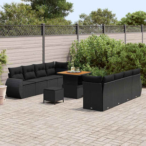 vidaXL Set Divano da Giardino 11 pcs Nero Poly Rattan