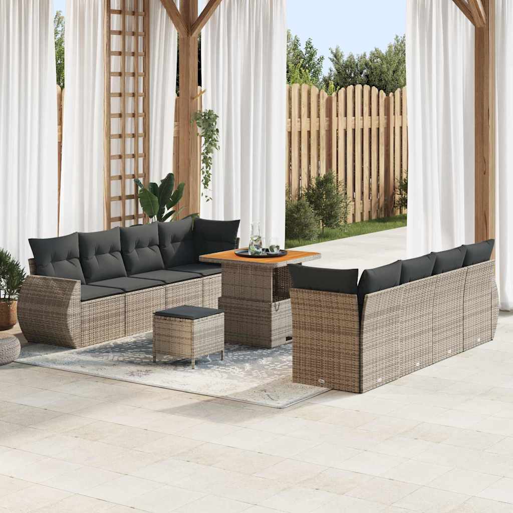 vidaXL Set Divano da Giardino 11 pcs Grigio Poly Rattan