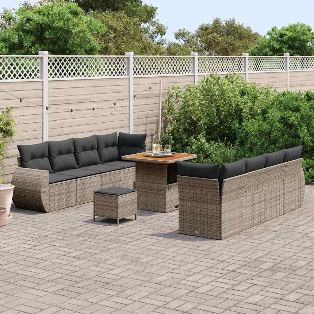 vidaXL Set Divano da Giardino 11 pcs Grigio Poly Rattan