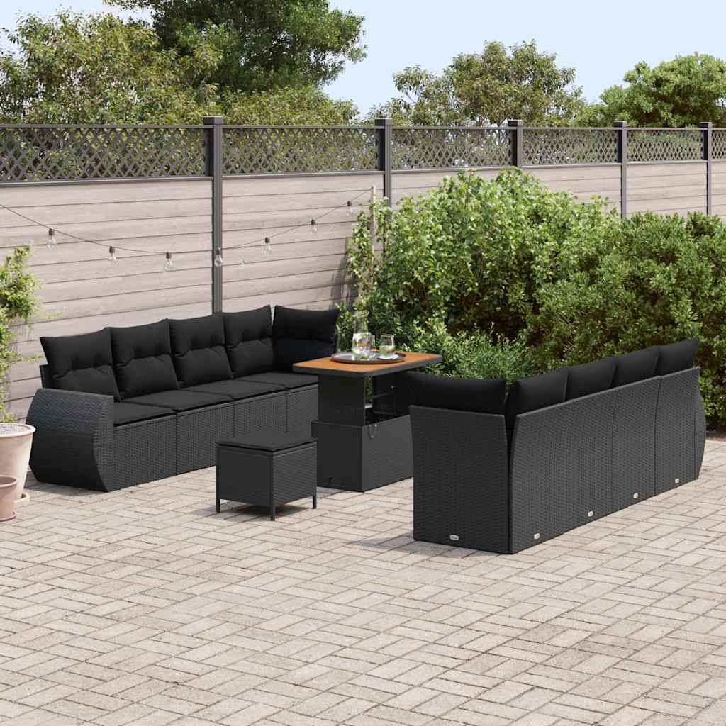 vidaXL Set Divano da Giardino 11 pcs Nero Poly Rattan