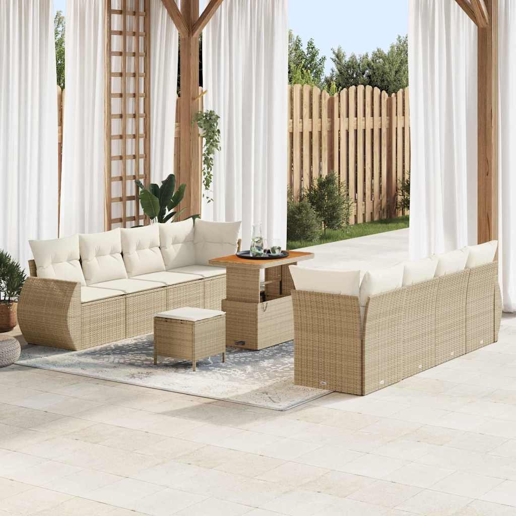 vidaXL Set Divano da Giardino 11 pcs Beige Poly Rattan
