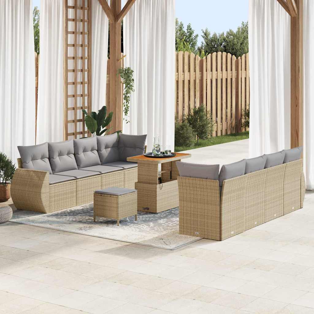 vidaXL Set Divano da Giardino 11 pcs Beige Poly Rattan