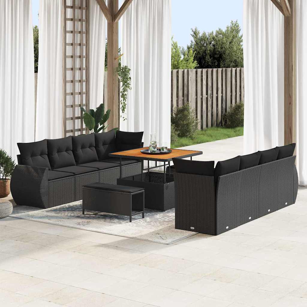 vidaXL Set Divano da Giardino 11 pcs Nero Poly Rattan