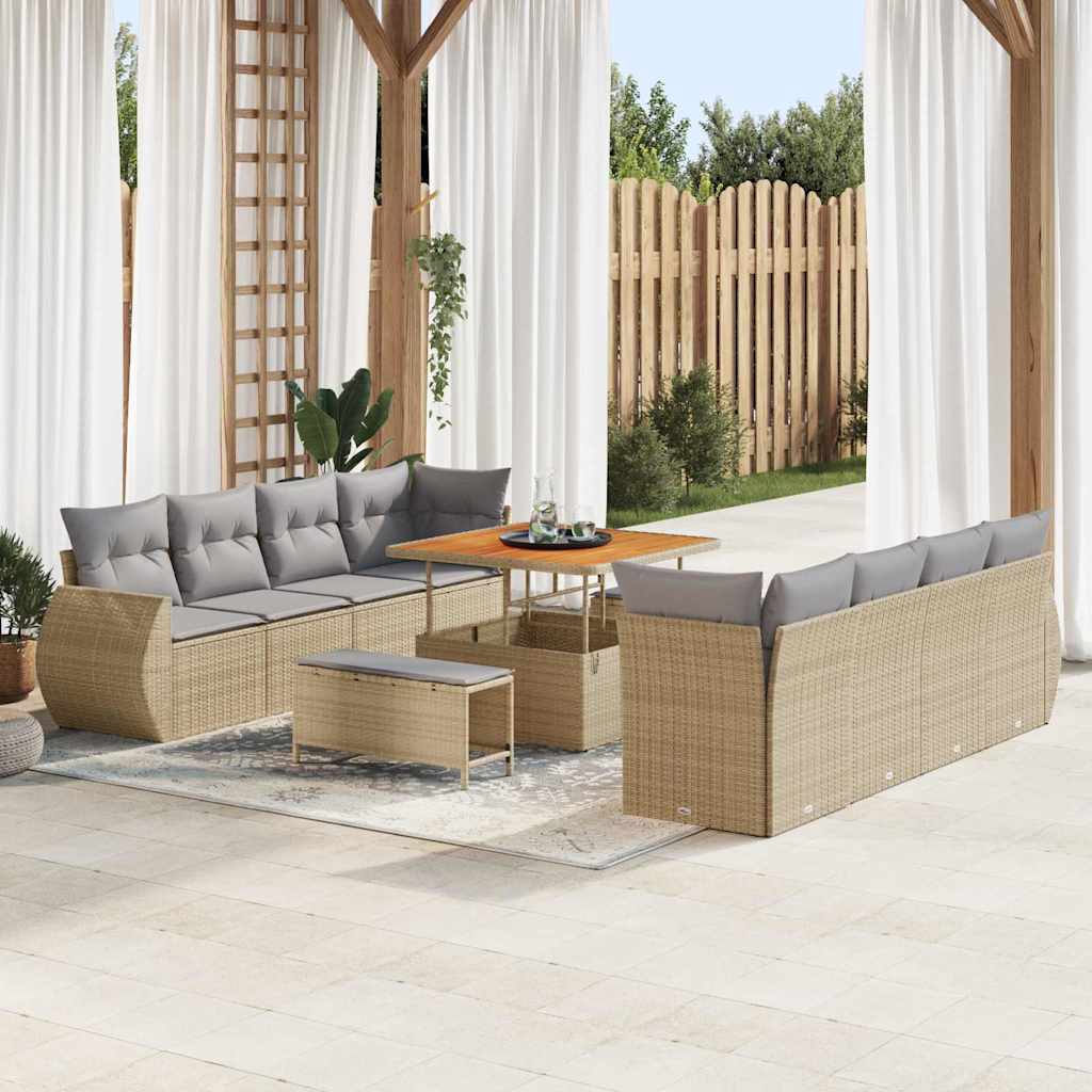 vidaXL Set Divano da Giardino 11 pcs Beige Poly Rattan