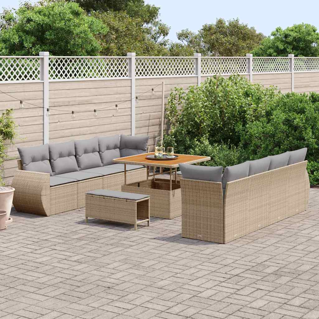 vidaXL Set Divano da Giardino 11 pcs Beige Poly Rattan