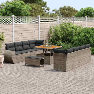 Set di Divani da Giardino  con 11 Pezzi e Cuscini Grigi in Rattan Sintetico e Acacia. 3363808
