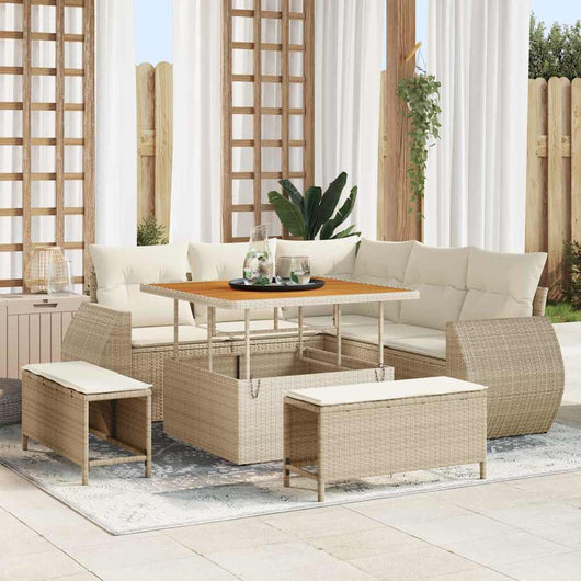 Set Divani Giardino  8 Pezzi con Cuscini Beige in Polyrattan e Acacia 3363816