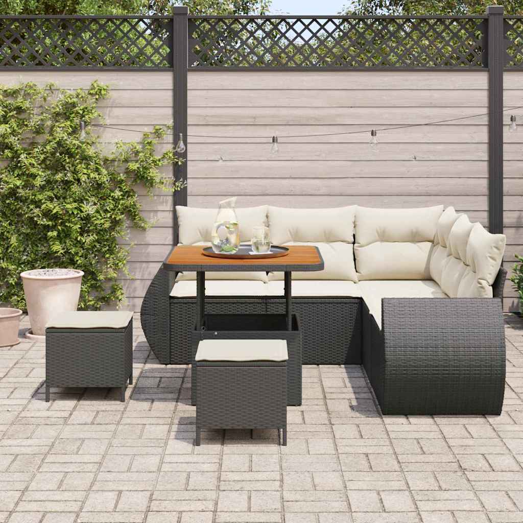 vidaXL Set Divano da Giardino 8 pcs Nero e crema 80 x 80 x 71 cm
