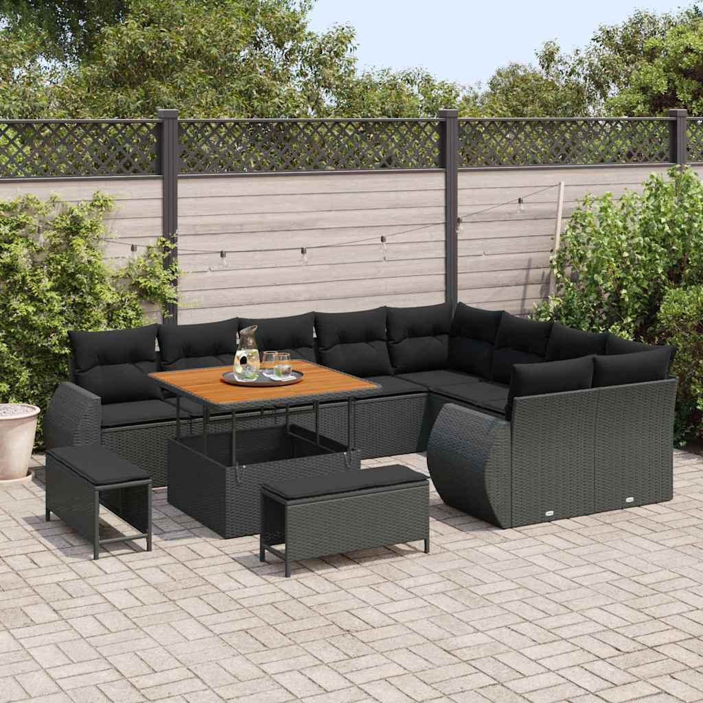 vidaXL Set Divano da Giardino 12 pcs Nero 100 x 100 x 71 cm