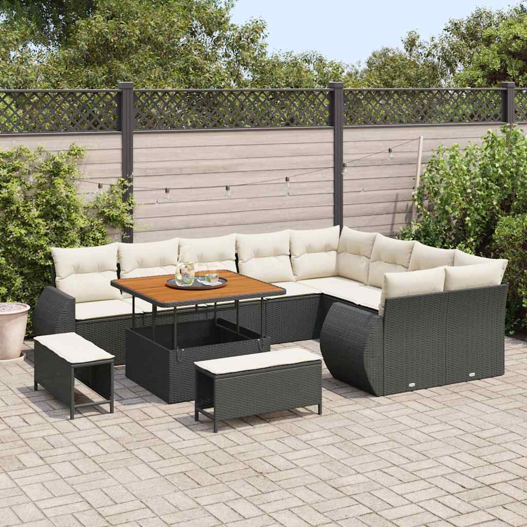 vidaXL Set Divano da Giardino 12 pcs Nero e crema 100 x 100 x 71 cm