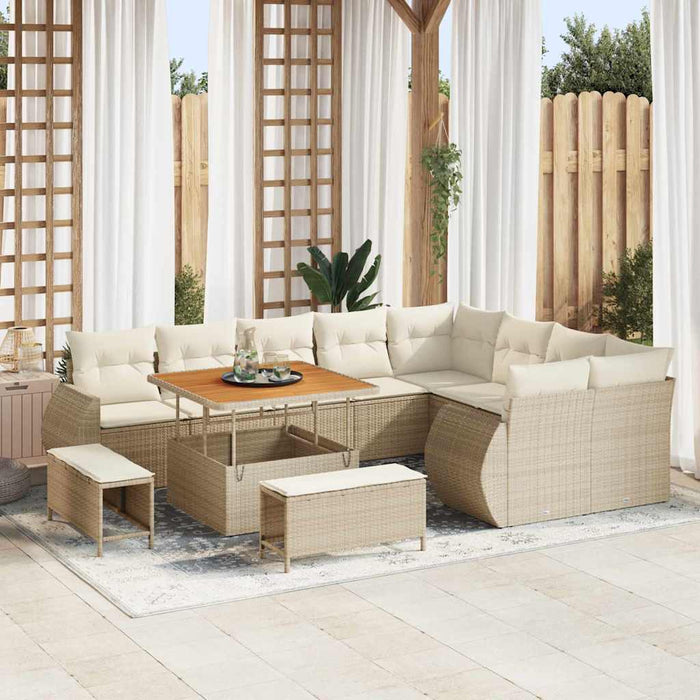 Set divano da giardino  12 pezzi con cuscini beige polyrattan acacia 3363856