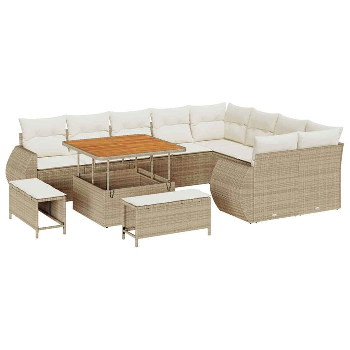 Set divano da giardino  12 pezzi con cuscini beige polyrattan acacia 3363856