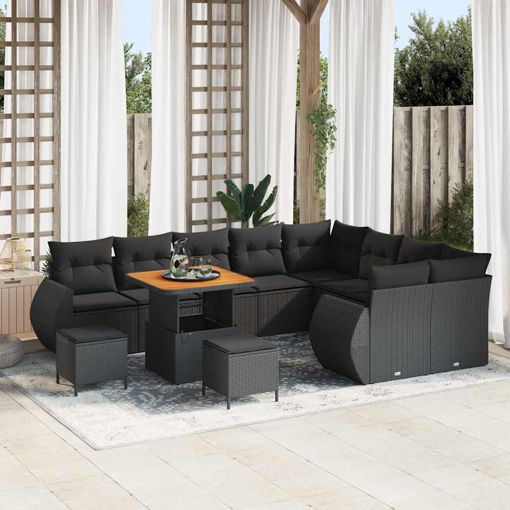 vidaXL Set Divano da Giardino con cuscino 12 pcs Nero 80 x 80 x 71 cm
