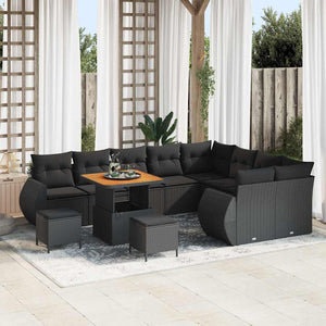 vidaXL Set Divano da Giardino con cuscino 12 pcs Nero 80 x 80 x 71 cm