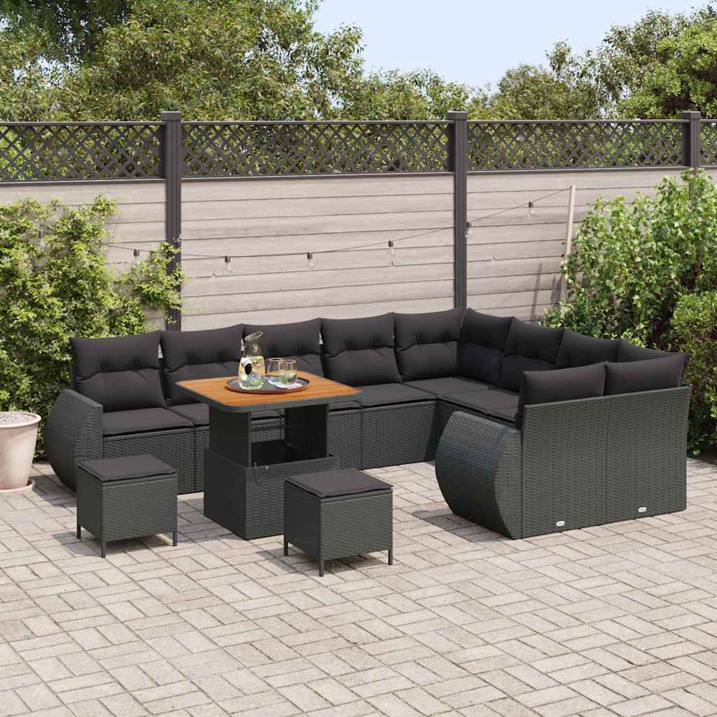 vidaXL Set Divano da Giardino con cuscino 12 pcs Nero 80 x 80 x 71 cm