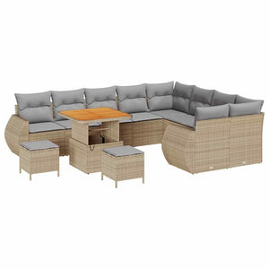 Set Divano Giardino 12 Pezzi con Cuscini Beige Polyrattan Acacia 3363862