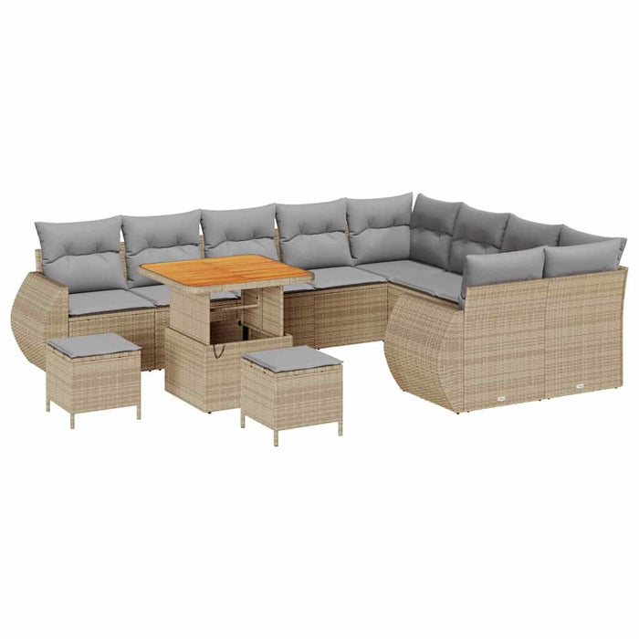 Set Divano Giardino 12 Pezzi con Cuscini Beige Polyrattan Acacia 3363862