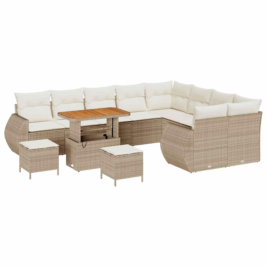 Set di divani da giardino da 12 pezzi con cuscini in beige, rattan poly acacia 3363866