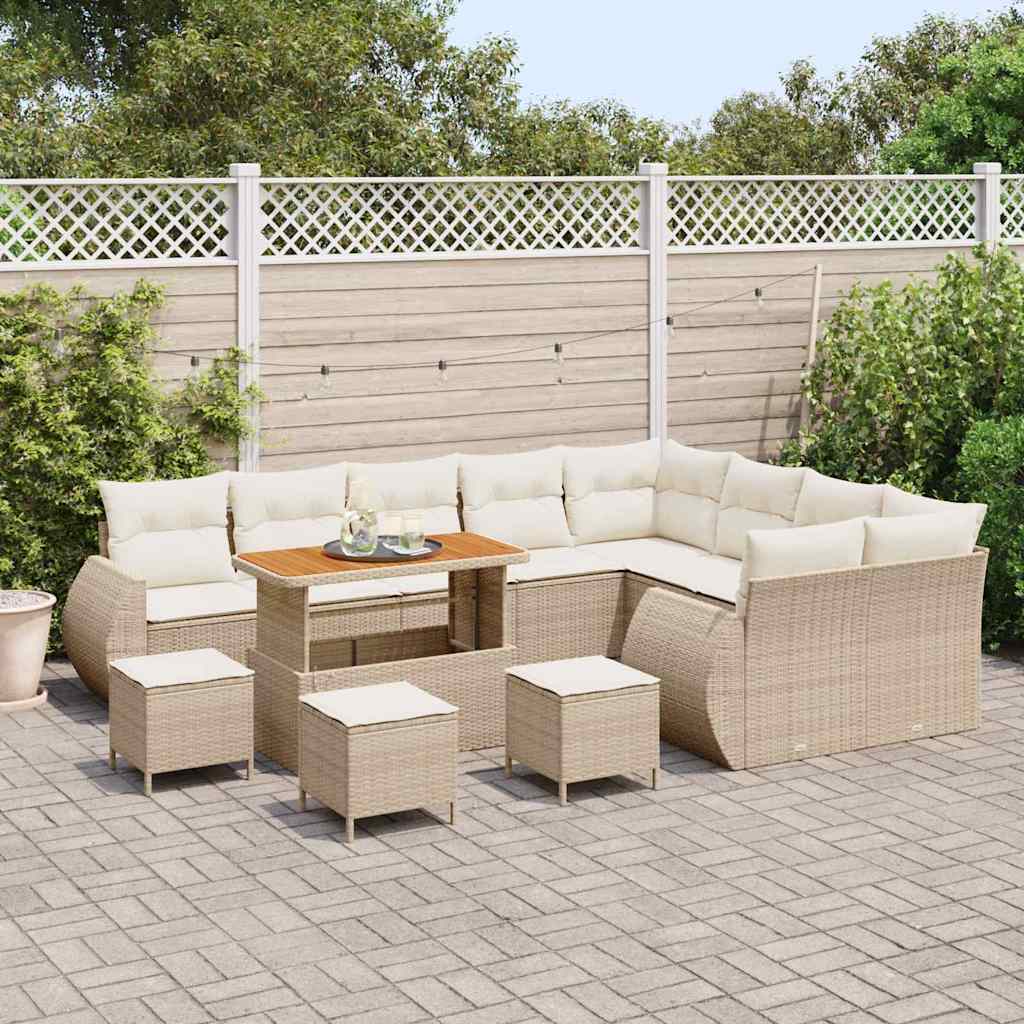 Set di Sofà da Giardino da 13 Pezzi con Cuscini Beige Polirattan Acacia 3363871