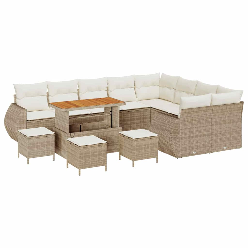 Set di Sofà da Giardino da 13 Pezzi con Cuscini Beige Polirattan Acacia 3363871