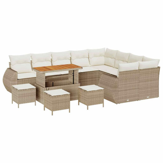 Set di Sofà da Giardino da 13 Pezzi con Cuscini Beige Polirattan Acacia 3363871