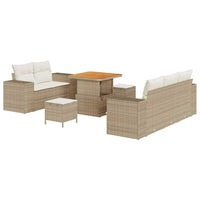 Set Divano da Giardino da 8 Pezzi con Cuscini Rattan PE Beige Acacia 3363896