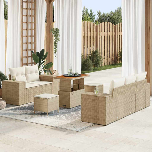 Set di divani da giardino 8 pezzi con cuscini Beige Polyrattan Acacia 3363901