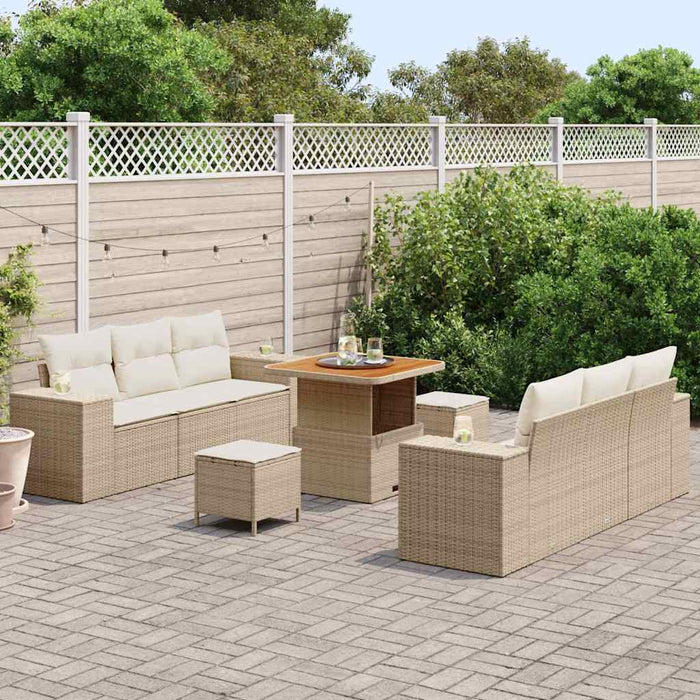Set di divani da giardino  da 9 pezzi con cuscini Beige Rattan Pollo Acacia 3363906